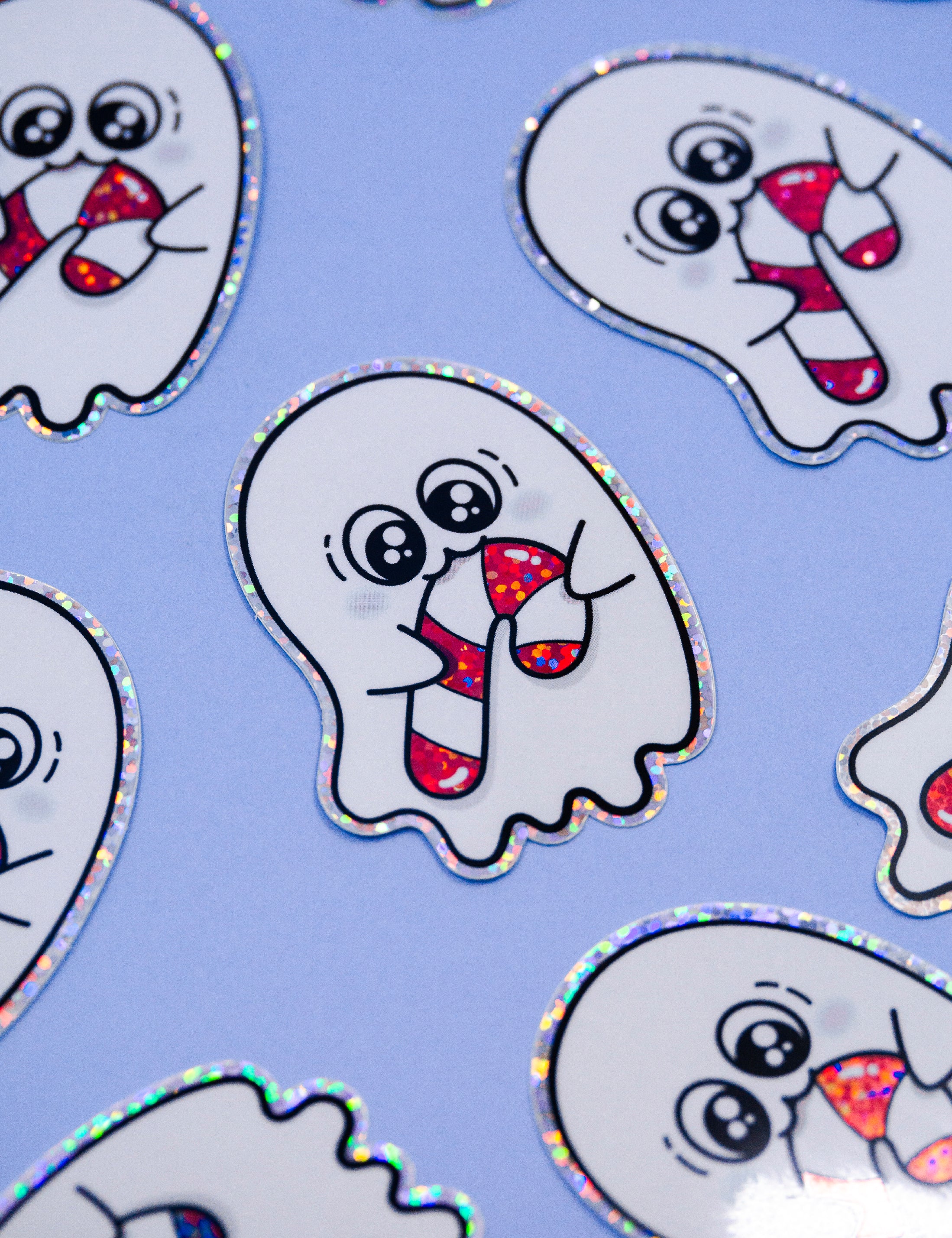 ✧ Ghost &amp; his candy cane Holo sticker ✧