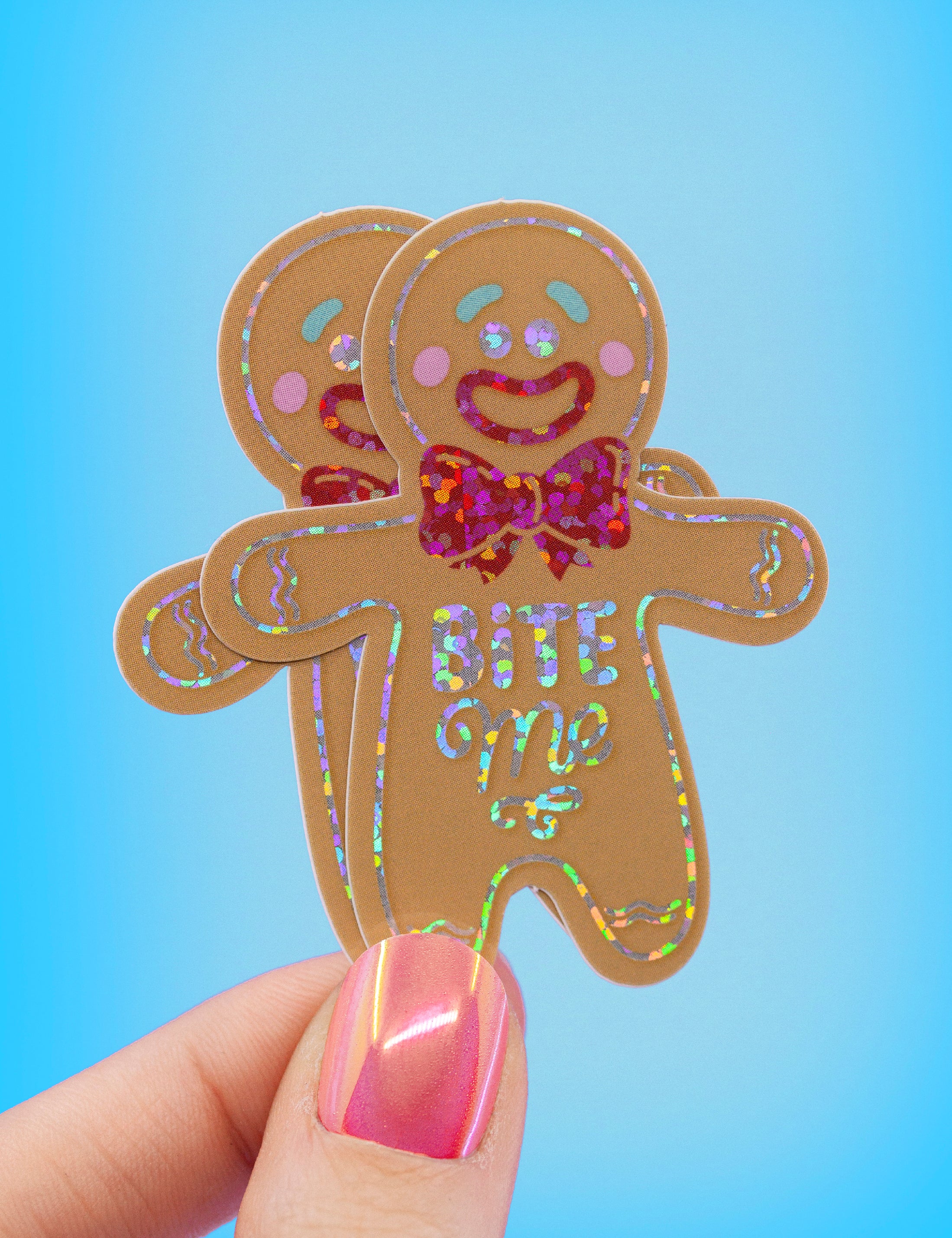 Gingerbread Bite me glitter sticker
