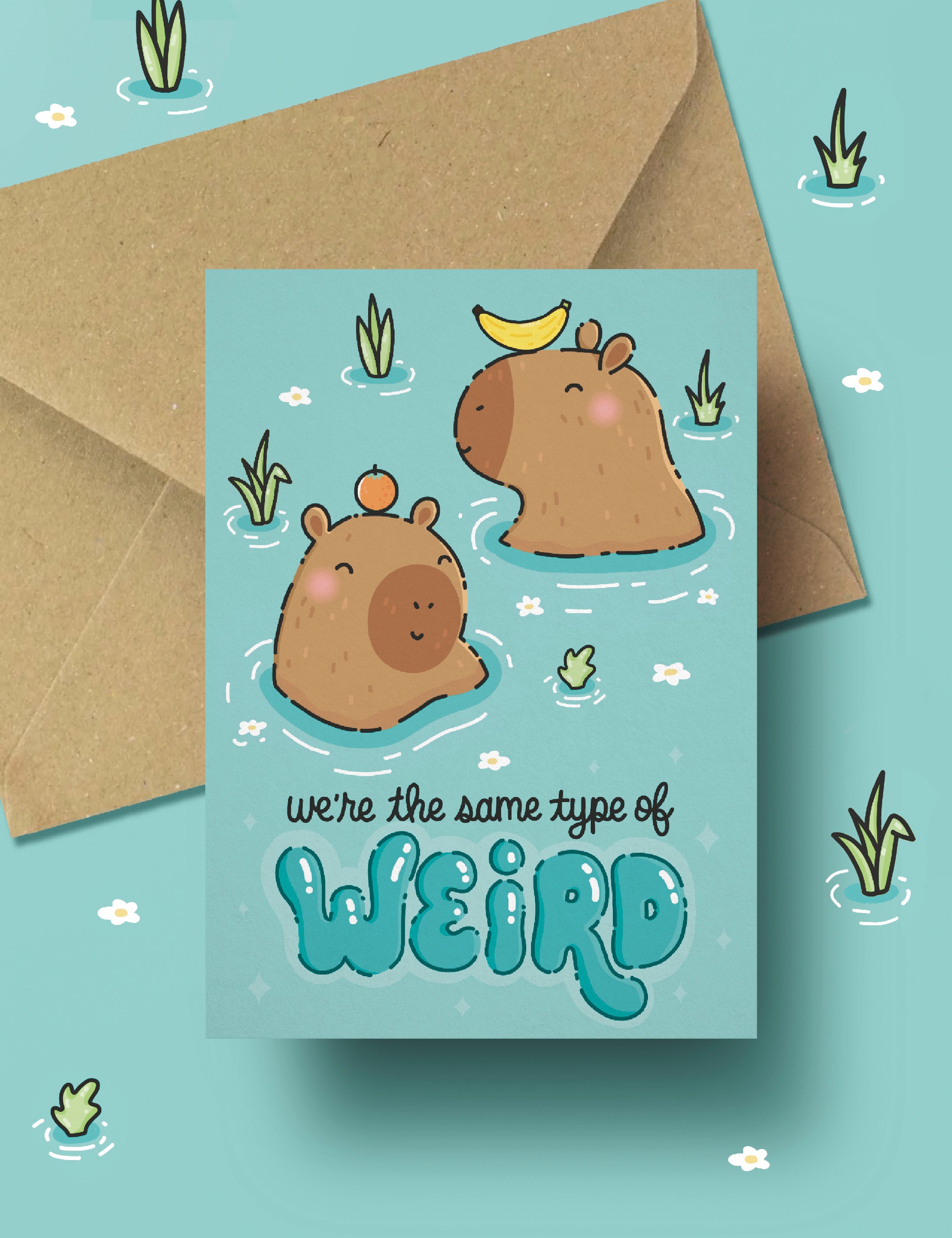 Capybara friendship postcard - we&#39;re the same type of weird