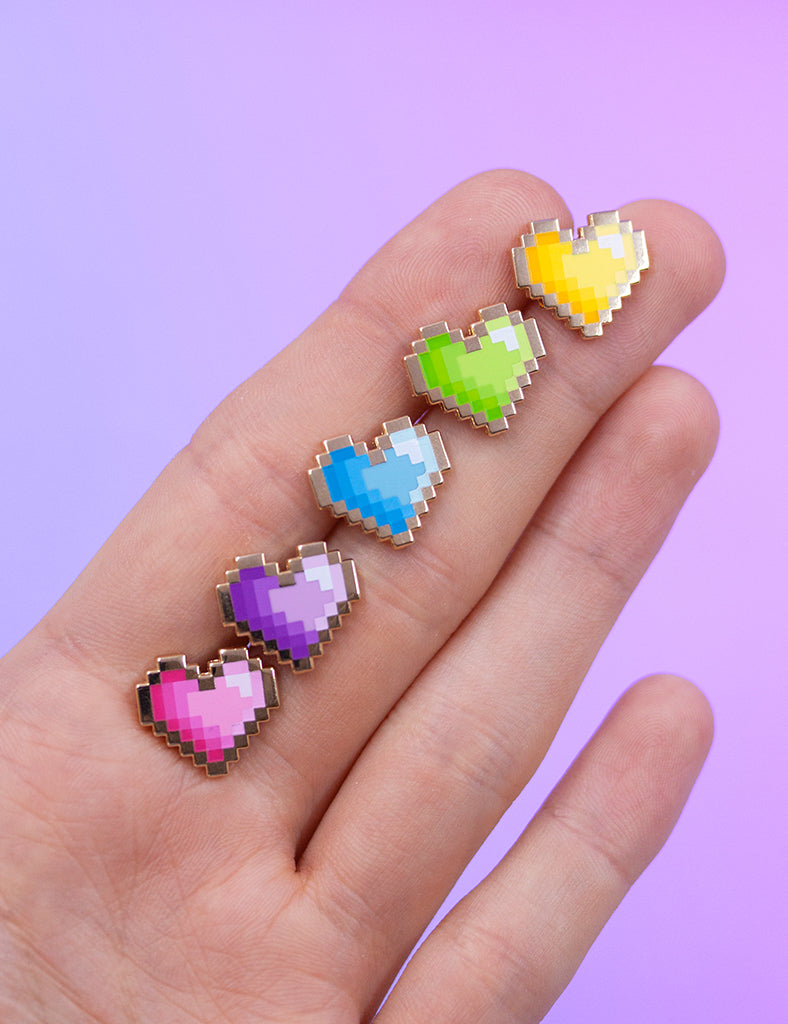 COLORED PIXEL HEART PINS