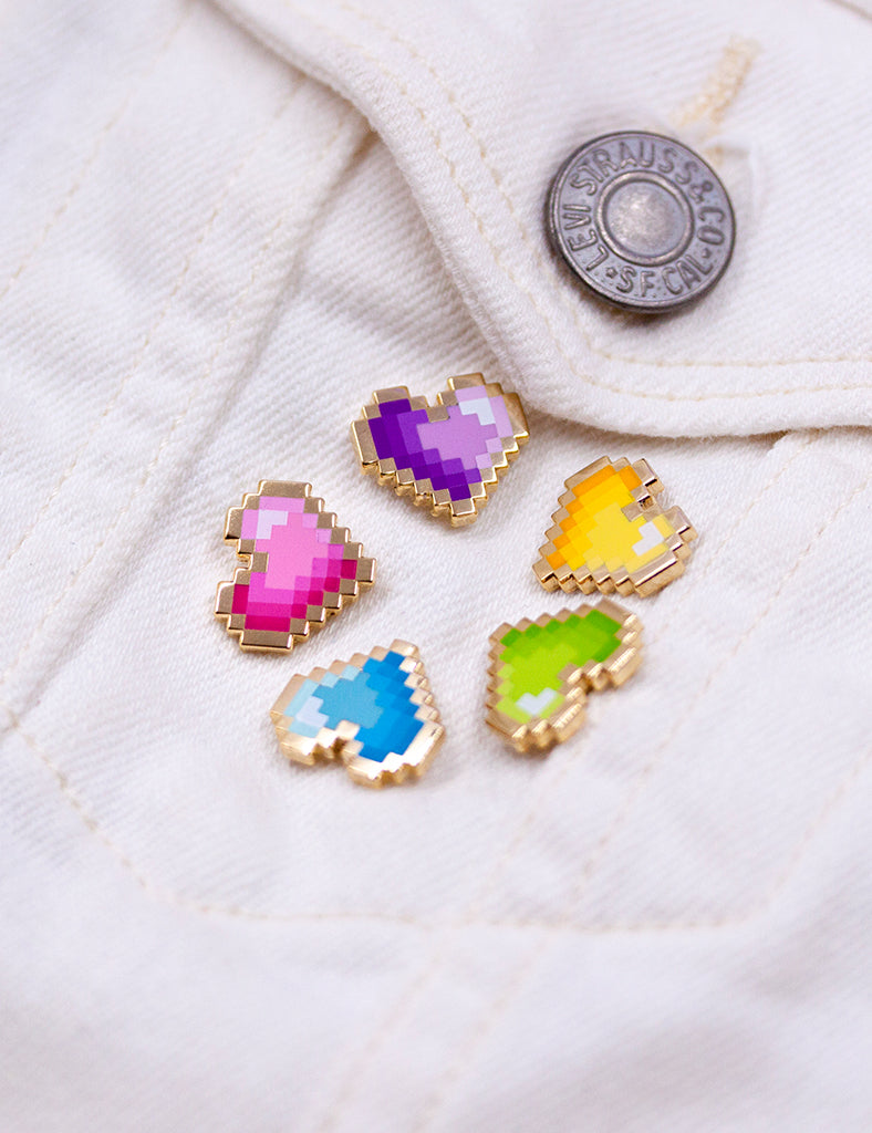 COLORED PIXEL HEART PINS
